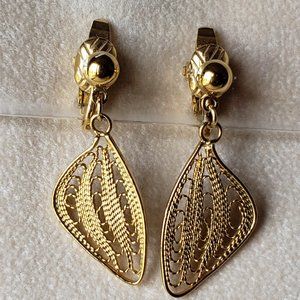 TRIFARI Gold Tone Filigree Leaf Clip On Earrings